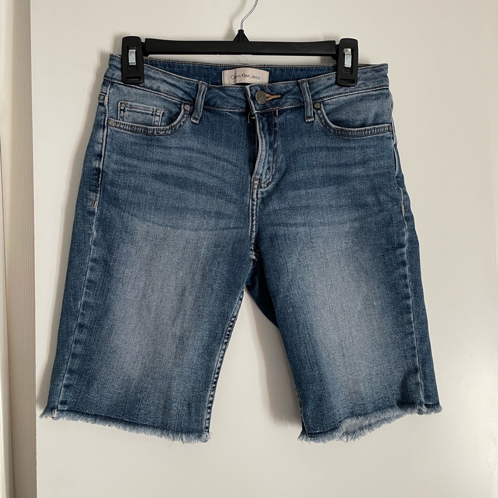 Calvin Klein Cotton Jean Denim Bermuda Shorts Mid Rise Raw Hem